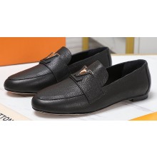 Louis Vuitton Grained calf leather LV Capri Loafers Black 2023