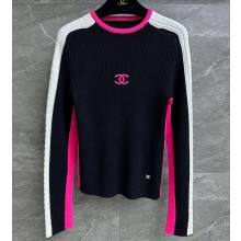 Chanel Wool Knit Top Black/White/Fuchsia 2023