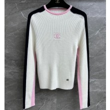 Chanel Wool Knit Top White/Black/Pink 2023