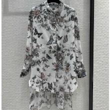 Dior Flared Mid-Length Shirt in White and Pastel Pink Cotton Voile with Toile de Jouy Mexico Motif 2023