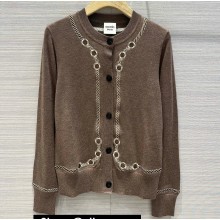 Hermes "Les Tambours" long-sleeve cardigan Etoupe 2023