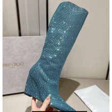 Jimmy Choo Blake Wedge Knee-High Boots with Honeybomb Crystals in Suede Malibu Mix 2023