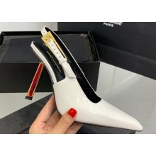 Saint Laurent Heel 11cm lee slingback pumps in glazed leather 763421 White 2023