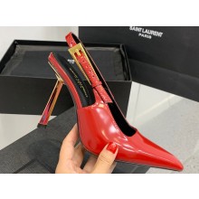 Saint Laurent Heel 11cm lee slingback pumps in glazed leather 763421 Red 2023