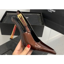 Saint Laurent Heel 11cm lee slingback pumps in patent leather 763421 Coffee 2023