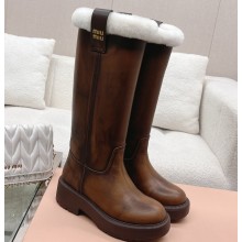Miu Miu Shearling lining Fumé leather boots 5W971D Sienna 2023