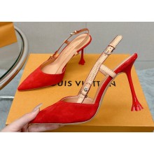 Louis Vuitton Heel 9.5cm Blossom Slingback Pumps Suede Red 2023