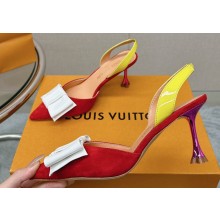 Louis Vuitton Heel 7.5cm Blossom Slingback Pumps with Bow Suede Red/Patent White 2023