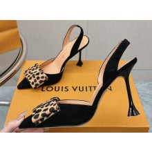 Louis Vuitton Heel 9.5cm Blossom Slingback Pumps with Bow Suede Black/Hairy 2023