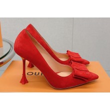 Louis Vuitton Heel 9.5cm Blossom Pumps with Bow Suede Red 2023