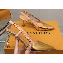 Louis Vuitton Heel 7.5cm Blossom Slingback Pumps Patent Gold 2023