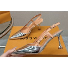 Louis Vuitton Heel 7.5cm Blossom Slingback Pumps Patent Silver 2023