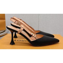 Louis Vuitton Heel 7.5cm Blossom Slingback Pumps Lambskin Black 2023