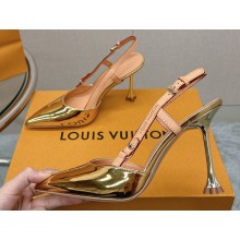 Louis Vuitton Heel 9.5cm Blossom Slingback Pumps Patent Gold 2023