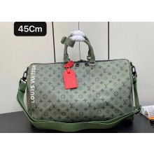 Louis Vuitton Monogram Canvas Keepall Bandoulière 45 Bag M23962 Khaki Green/Vermillion Red 2023