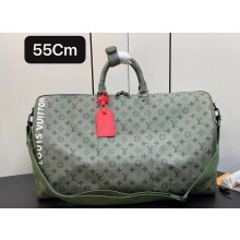 Louis Vuitton Monogram Canvas Keepall Bandoulière 55 Bag M23963 Khaki Green/Vermillion Red 2023
