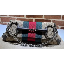 Gucci Horsebit Chain medium shoulder bag 764255 Beige and ebony Original GG canvas