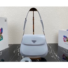 Prada Cleo brushed leather shoulder bag with flap 1BD316 Baby Blue 2023