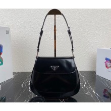 Prada Cleo brushed leather shoulder bag with flap 1BD316 Black 2023