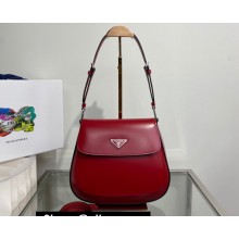 Prada Cleo brushed leather shoulder bag with flap 1BD316 Red 2023