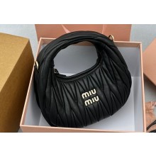 Miu Miu Wander matelassé nappa leather hobo mini-bag 5BP078 Black 2023