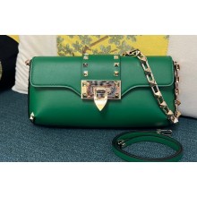 Valentino Rockstud Brushed Calfskin Shoulder Bag Green 2023