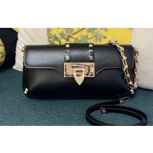 Valentino Rockstud Brushed Calfskin Shoulder Bag Black/Gold 2023
