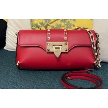 Valentino Rockstud Brushed Calfskin Shoulder Bag Red 2023