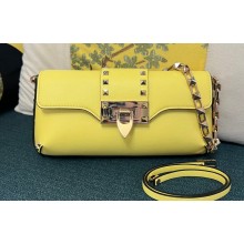 Valentino Rockstud Brushed Calfskin Shoulder Bag Yellow 2023