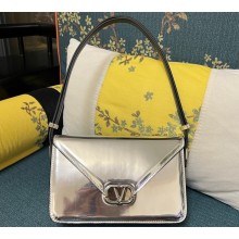 Valentino shoulder Letter Large Bag in smooth calfskin Silver 2023