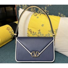 Valentino shoulder Letter Large Bag in smooth calfskin Blue/White 2023