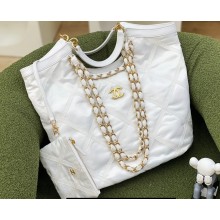 Chanel Maxi Nylon Shopping Tote Bag White 2023
