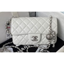 Chanel Pearl on Chain Classic Flap Bag AS1787 White/Silver 2023