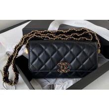 Chanel Crinkled Calfskin Clutch with Chain Bag AP3570 Black 2023