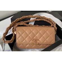 Chanel Crinkled Calfskin Clutch with Chain Bag AP3570 Brown 2023