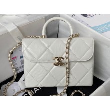Chanel Quilted Shiny Calfskin & Gold-Tone Metal Small box Bag AS4470 White 2023