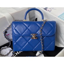 Chanel Quilted Shiny Calfskin & Gold-Tone Metal Small box Bag AS4470 Blue 2023