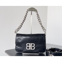 Balenciaga BB Soft Small Flap Bag in peach calfskin Black/Silver 2023