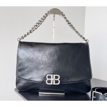 Balenciaga BB Soft Large Flap Bag in peach calfskin Black/Silver 2023