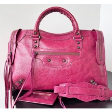 Balenciaga Classic City Large Handbag in Arena calfskin Fuchsia