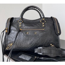 Balenciaga Classic City Large Handbag in Arena calfskin Black/Gold