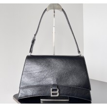 Balenciaga Crush Medium Sling Bag in paper calfskin Black/Silver 2023