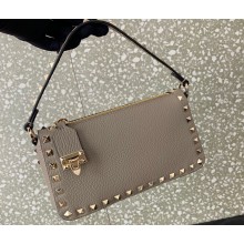 Valentino Small Rockstud Grainy Calfskin Crossbody Bag Gray 2023