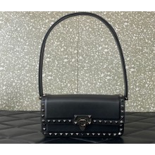 Valentino Rockstud23 E/W Smooth Calfskin Shoulder Bag Black 2023
