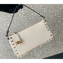 Valentino Small Rockstud Grainy Calfskin Crossbody Bag White 2023