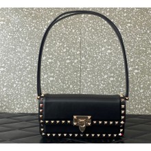 Valentino Rockstud23 E/W Smooth Calfskin Shoulder Bag Black/Gold 2023
