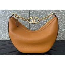 Valentino Small Vlogo Moon Hobo Bag In Leather Brown With Chain 2023