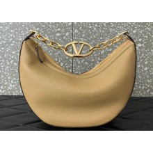 Valentino Small Vlogo Moon Hobo Bag In Leather Beige With Chain 2023
