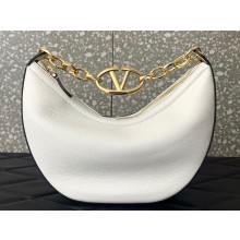 Valentino Small Vlogo Moon Hobo Bag In Leather White With Chain 2023