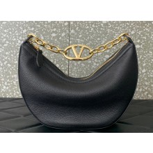 Valentino Small Vlogo Moon Hobo Bag In Leather Black With Chain 2023